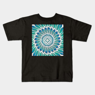 Blue Floral Lagoon Mandala - Intricate Digital Illustration - Colorful Vibrant and Eye-catching Design for printing on t-shirts, wall art, pillows, phone cases, mugs, tote bags, notebooks and more Kids T-Shirt